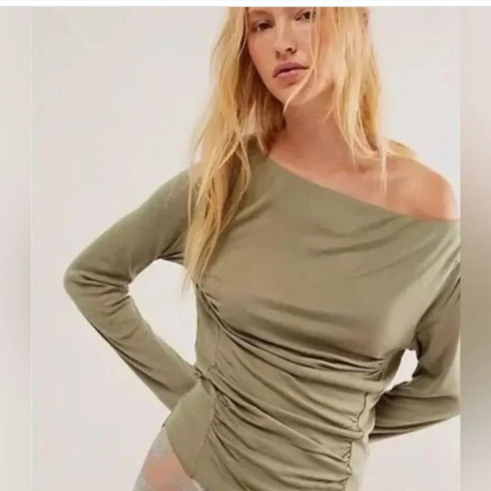 Free People Intimately Night We Met Ribbed Ruched Long Sleeve T Shirt Small